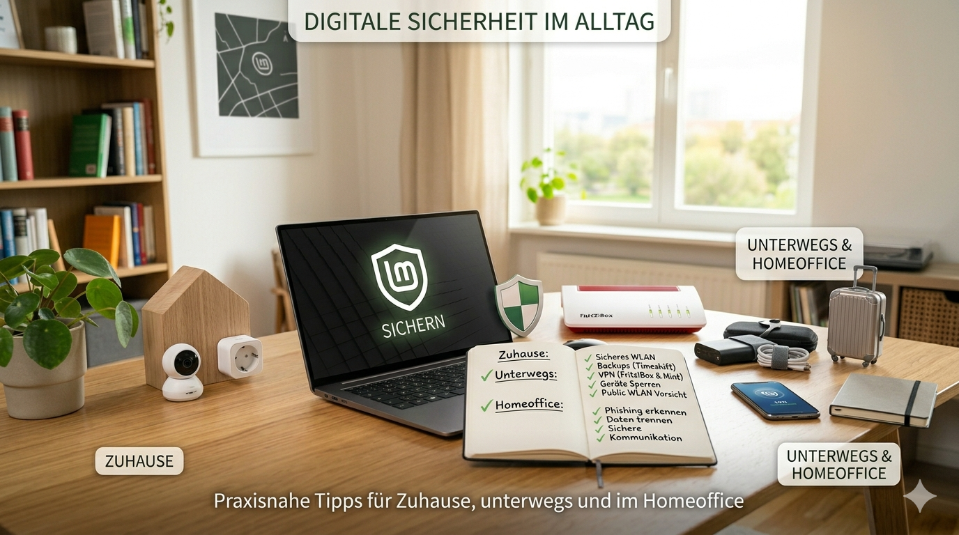 Digitale Sicherheit im Alltag –– praxisnahe Tipp für Zuhause, unterwegs und im Homeoffice